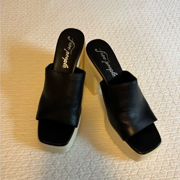 Free People Black and Cream Heeled Mules - Picture 6 of 7